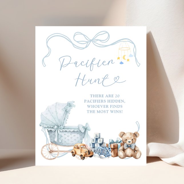 Blue Bow Carriage Baby Shower Pacifier Hunt Poster (Von Creator hochgeladen)