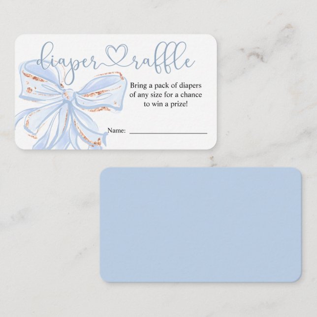 Blue Bow Chic Boy Baby Dusche Windeln Raffenkarte Begleitkarte (Vorne/Hinten)