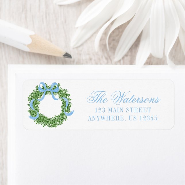 Blue Bow Christmas Boxwood-Anrede (Insitu)