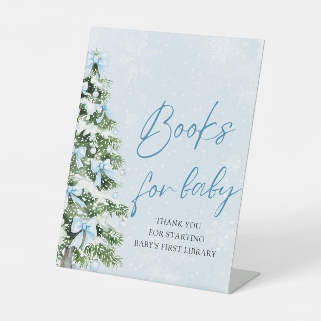 Blue Bow Christmas Tree Baby Shower Books for Baby Sockelschild (Vorderseite)