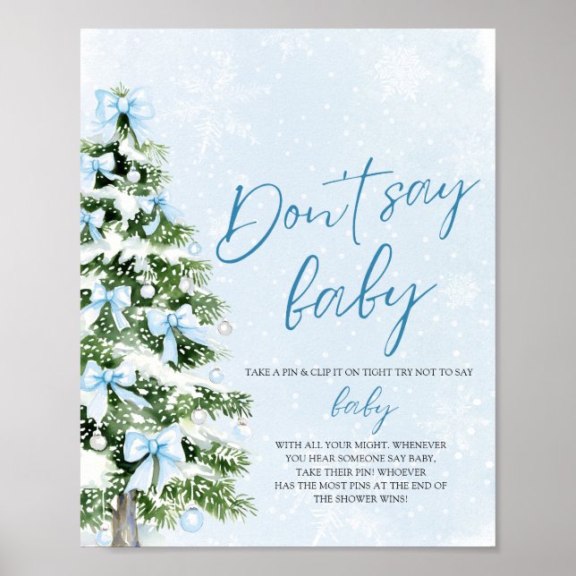 Blue Bow Christmas Tree Baby Shower Don't Say Baby Poster (Vorne)