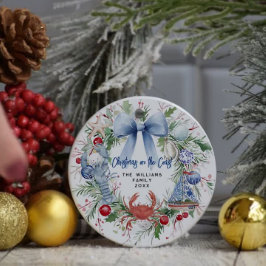 Blue Bow Coastal Weihnachtsfest Foto Keramik Ornament