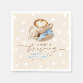 Blue Bow Coffee Baby Is Brewing Boy Baby Shower Serviette