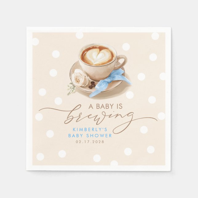 Blue Bow Coffee Baby Is Brewing Boy Baby Shower Serviette (Vorderseite)