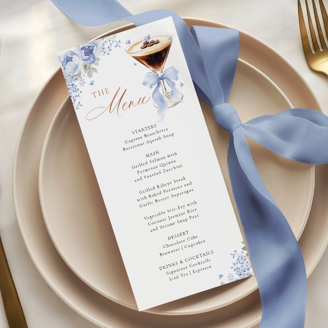 Blue Bow Coffee Bridal Shower Menu Card Menükarte (Von Creator hochgeladen)