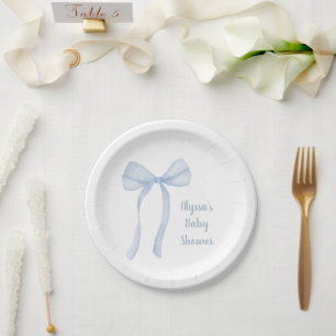 Blue Bow Coquette Baby Dusche Pappteller