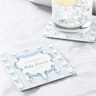 Blue Bow Coquette Blue Boy Baby Dusche Rechteckiger Pappuntersetzer