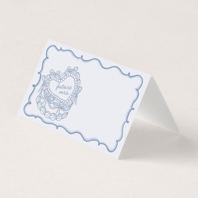 Blue Bow Coquette Cake Brautparty Platzkarte (Vorderseite)