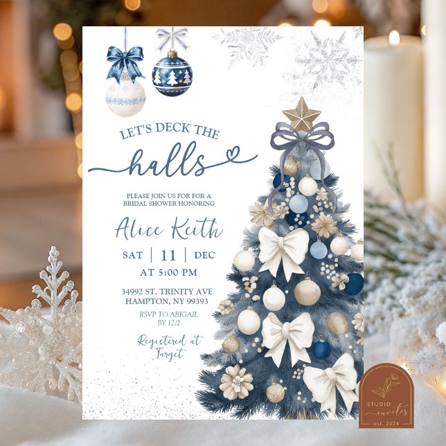 Blue Bow Coquette Winter Christmas Bridal Shower Einladung (Von Creator hochgeladen)