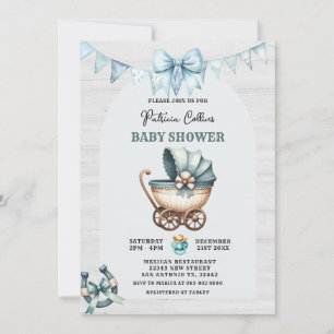Blue Bow Cowboy Stroller Kinderdusche Einladung