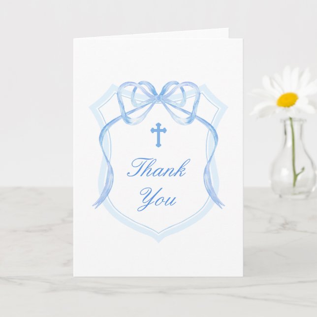 Blue Bow Crest Holy Cross Religious Thank You Karte (Kleine Pflanze)
