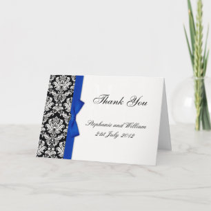 Blue Bow Damask Wedding Dankeschön Karten