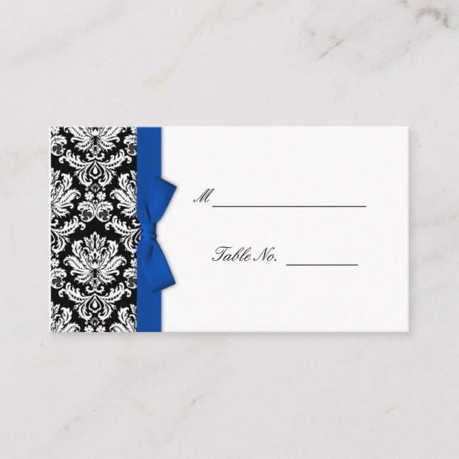 Blue Bow Damask Wedding Placecards Platzkarte (Vorderseite)