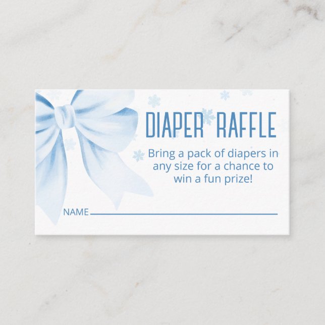 Blue Bow Diaper Raffle Winter Baby Shower  Begleitkarte (Vorderseite)