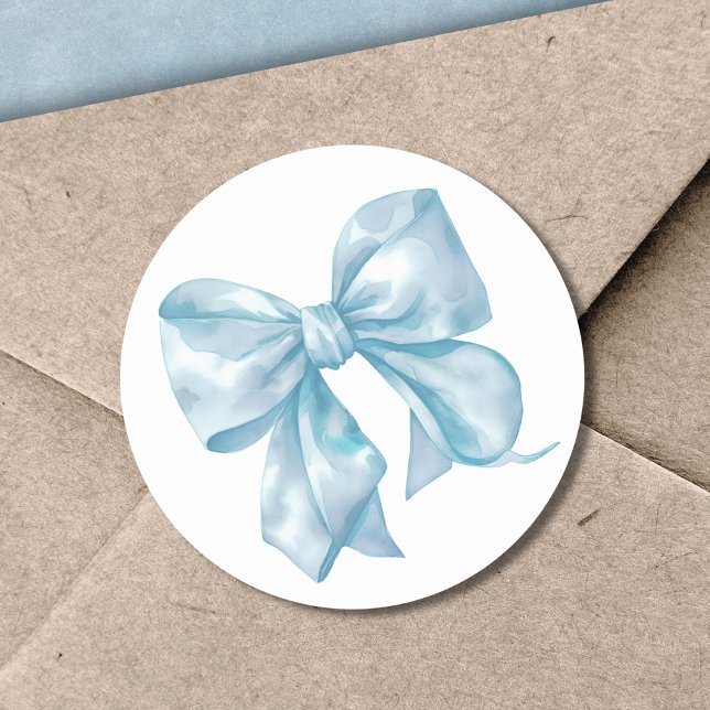 Blue Bow einfache Bridal- oder Babydusche Runder Aufkleber (Blue Bow Simple Bridal Or Baby Shower Classic Round Sticker)