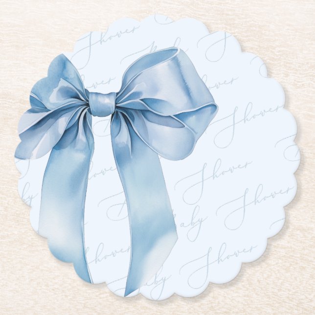 Blue Bow Elegante Kalligrafie Boy Baby Shower Untersetzer (Vorderseite)