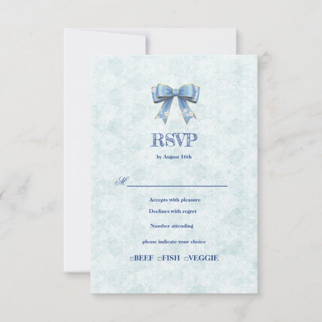 Blue Bow Engagement Invitation – Japanese Style RSVP Karte (Vorderseite)
