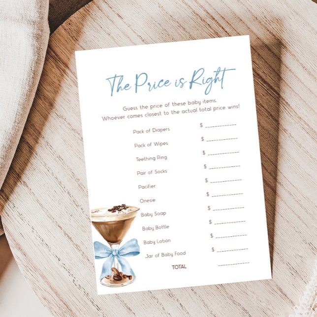 Blue Bow Espresso Martini Price is Right Game (Espresso Baby Shower Game)
