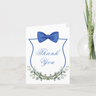 Blue Bow Eucalyptus Wappen Boy Baby Showroom Dankeskarte