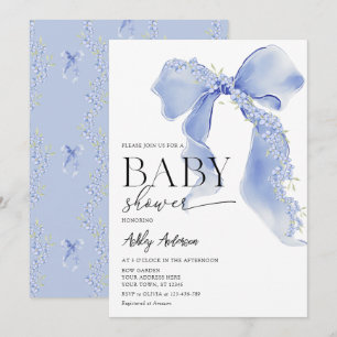 Blue Bow Floral Baby Boy Dusche Einladung