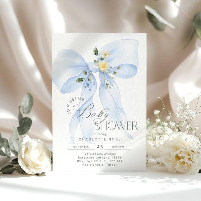 Blue Bow Floral Baby Boy Dusche Einladung (Von Creator hochgeladen)