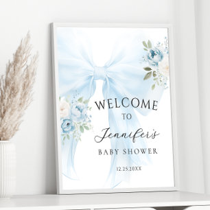 Blue Bow Floral Baby in Bloom Boy Dusche Willkomme Poster