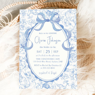 Blue Bow Floral Chinoiserie Brautparty Einladung