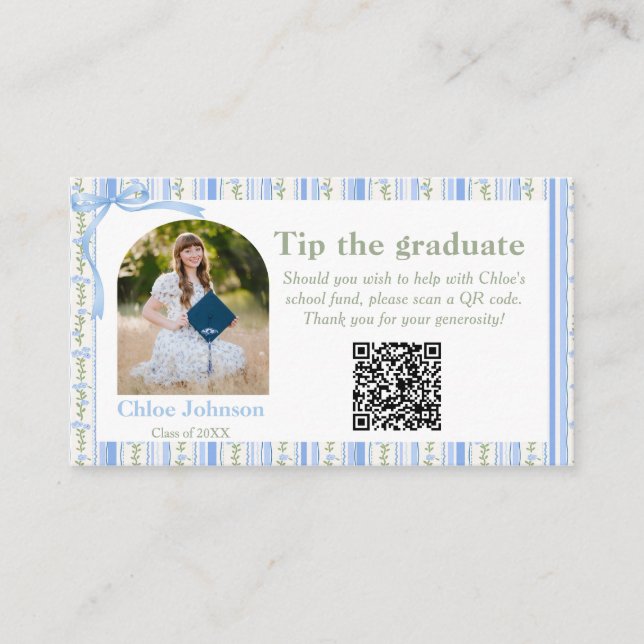 Blue Bow Floral Graduation Enclosure Card Begleitkarte (Vorderseite)