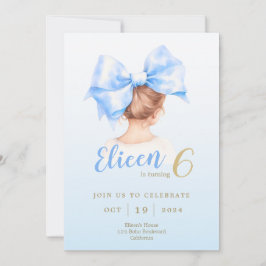 Blue Bow Girl Birthday Invite Einladung