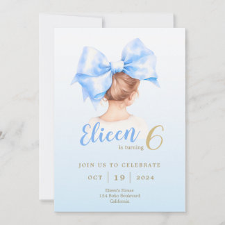 Blue Bow Girl Birthday Invite Einladung