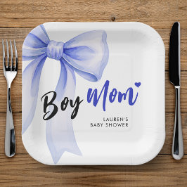 Blue Bow Girl Boy Ribbon Cute Baby Shower Pappteller