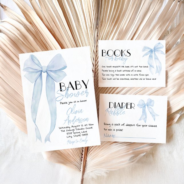 Blue Bow Hand Drawn Boy Coquette Babydusche Einladung (Von Creator hochgeladen)