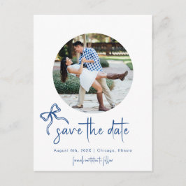 Blue Bow Hand gezogen Save the Date Foto Postkarte