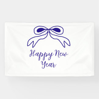 Blue bow happy new year name date simple minimal banner