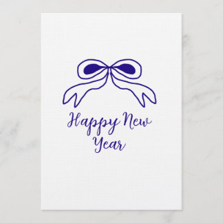 Blue bow happy new year name date simple minimal einladung