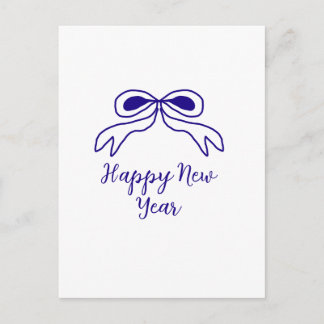 Blue bow happy new year name date simple minimal postkarte