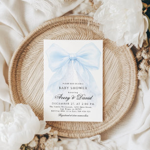 Blue Bow Junge Moderne Babyparty  Einladung