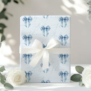 Blue Bow Kalligraphie moderne Baby Dusche Geschenkpapier