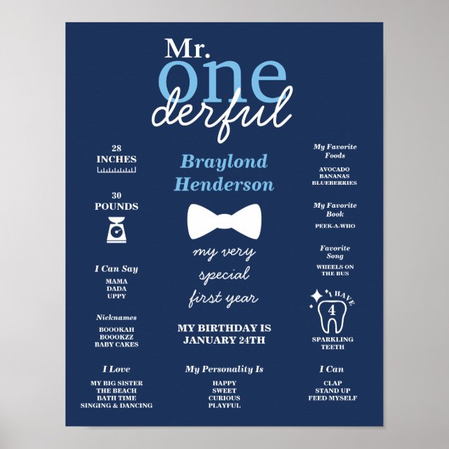 Blue Bow Krawatte Mr Onederful Milestone Poster (Vorne)