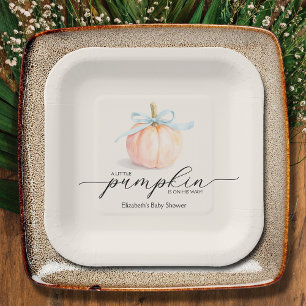Blue Bow Little Pumpkin Baby Dusche Pappteller