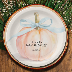 Blue Bow Little Pumpkin Baby Dusche Pappteller