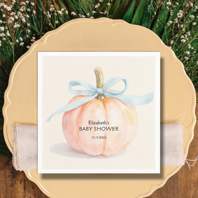 Blue Bow Little Pumpkin Baby Dusche Serviette (Blue Bow Little Pumpkin Boy Baby Shower Napkins)