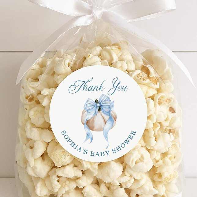 Blue Bow Little Pumpkin Boy Baby Shower Stickers (Von Creator hochgeladen)