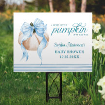 Blue Bow Little Pumpkin Boy Baby Shower Yard Schil