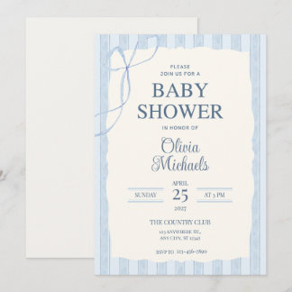 Blue Bow Minimalist Baby Shower Invitation Mitteilungskarte