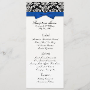 Blue Bow mit Damask Wedding Empfang Menu Einladung