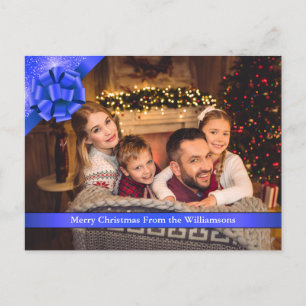 Blue Bow mit Ribbon Frohe Weihnachts-Foto Feiertagspostkarte