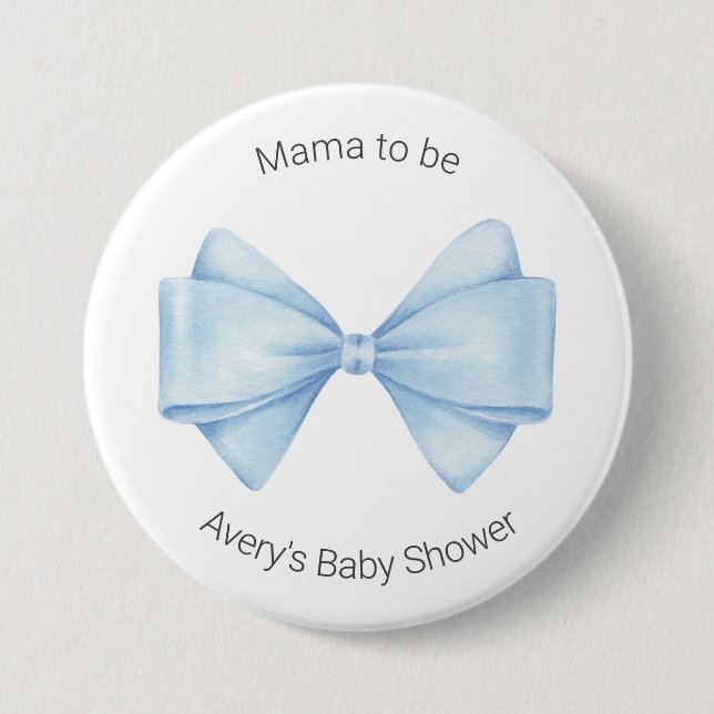Blue Bow Modern Boy Baby Dusche Button (Vorderseite)