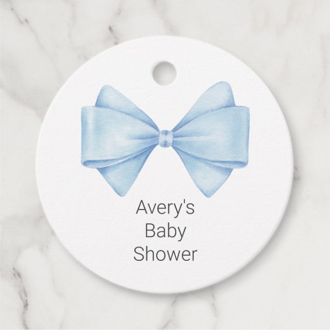 Blue Bow Modern Boy Baby Dusche Geschenkanhänger (Vorderseite)