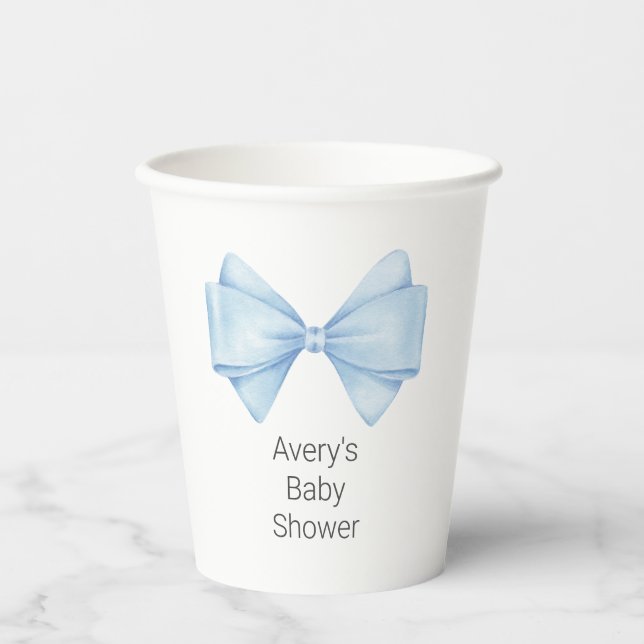 Blue Bow Modern Boy Baby Dusche Pappbecher (Vorderseite)